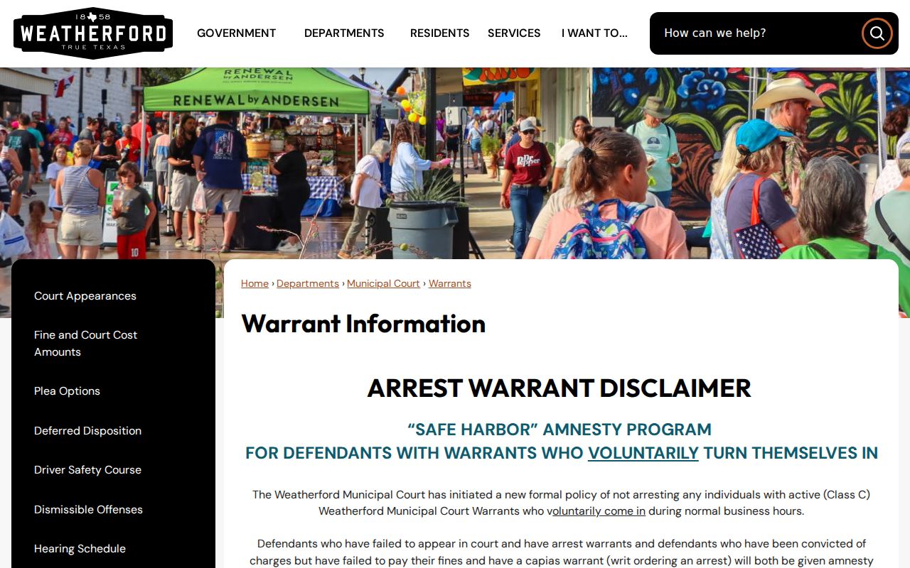 Parker County warrant records: Weatherford Municipal Court Safe Harbor notice